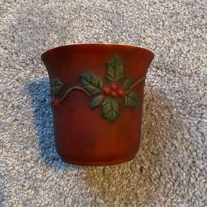 Red Ceramic Holly Candle Holder